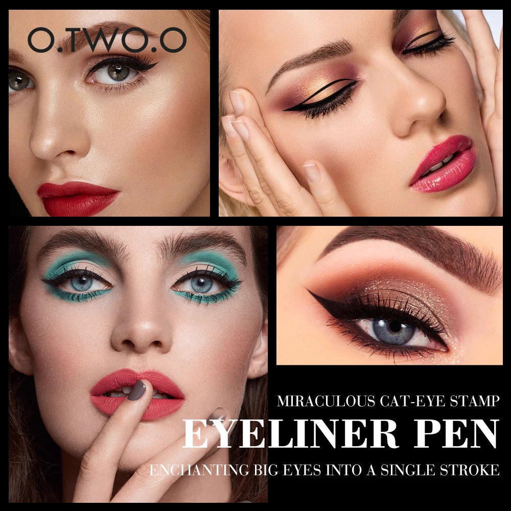 O.TWO.O Double-Ended Stamp Eyeliner Pen - Waterproof Fast-Dry Black Liquid Liner