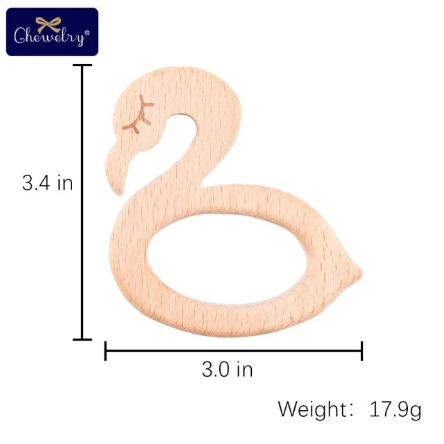 10-Piece Beech Wood Baby Teether Animal Set - Natural Teething Grasping Toys & DIY Pacifier Chain