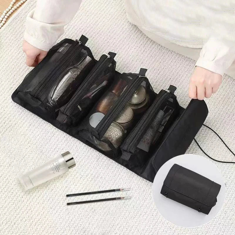 4-in-1 Separable Cosmetic Bag Set - Zipper Mesh Foldable Nylon Makeup Pouches for Women