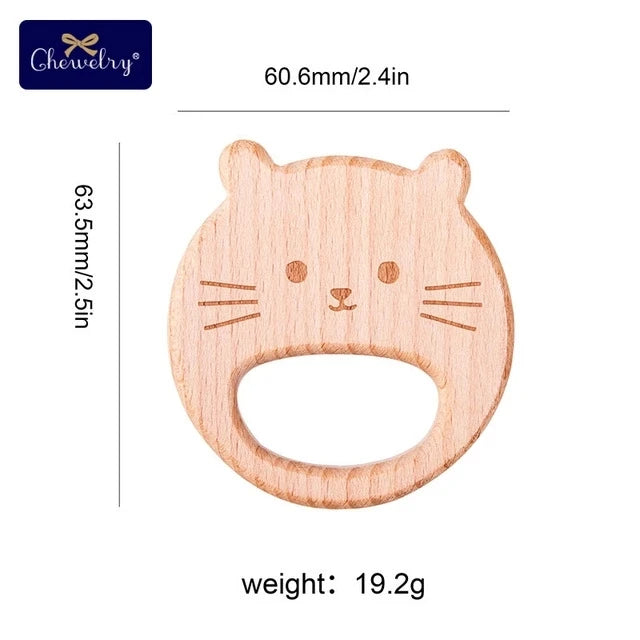 10-Piece Beech Wood Baby Teether Animal Set - Natural Teething Grasping Toys & DIY Pacifier Chain