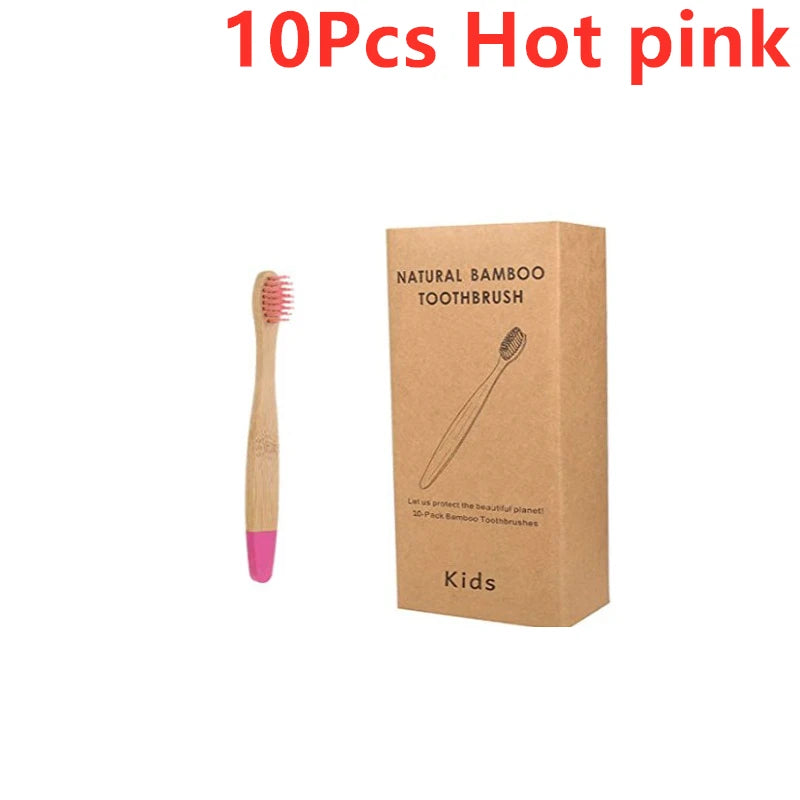 Organic Children's Bamboo Toothbrush Set - 10 Colours Soft Fibre Biodegradable Eco-Friendly