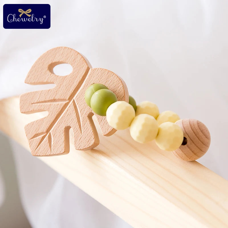 10-Piece Beech Wood Baby Teether Animal Set - Natural Teething Grasping Toys & DIY Pacifier Chain