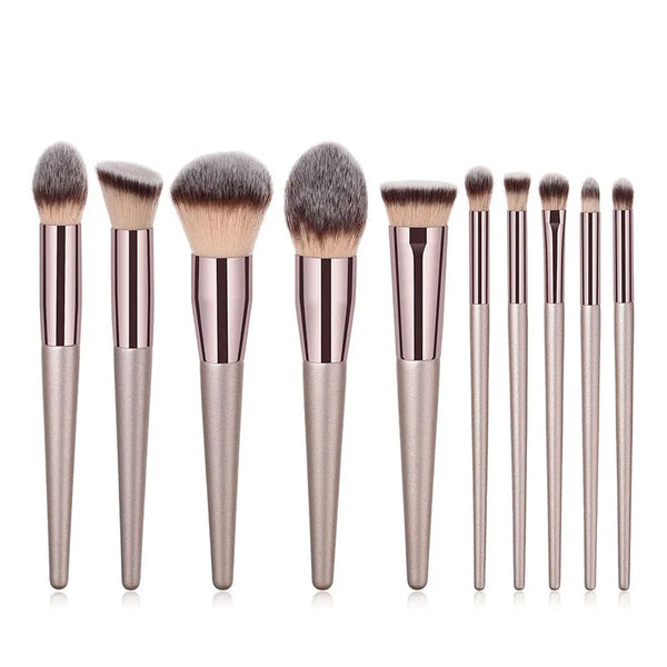 Champagne Makeup Brush Set - Foundation, Powder, Blush, Eyeshadow & Kabuki Blending