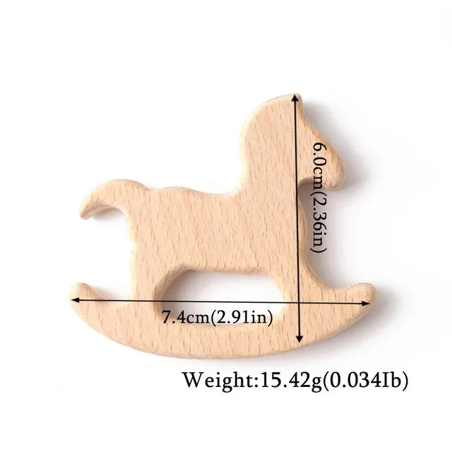 10-Piece Beech Wood Baby Teether Animal Set - Natural Teething Grasping Toys & DIY Pacifier Chain