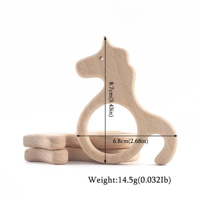 10-Piece Beech Wood Baby Teether Animal Set - Natural Teething Grasping Toys & DIY Pacifier Chain