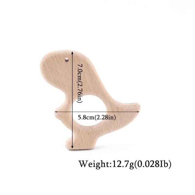 10-Piece Beech Wood Baby Teether Animal Set - Natural Teething Grasping Toys & DIY Pacifier Chain
