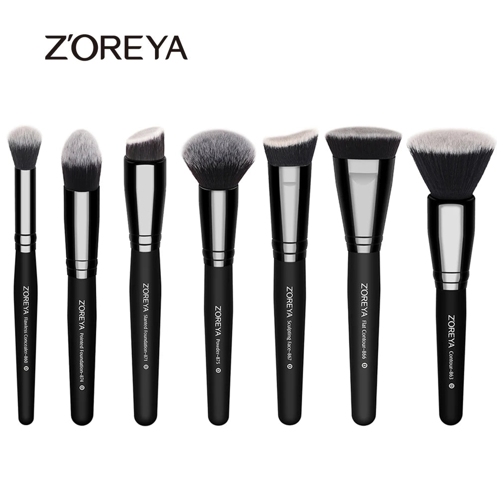 ZOREYA Black Makeup Brush Set - Foundation, Powder, Blush, Eyeshadow & Kabuki