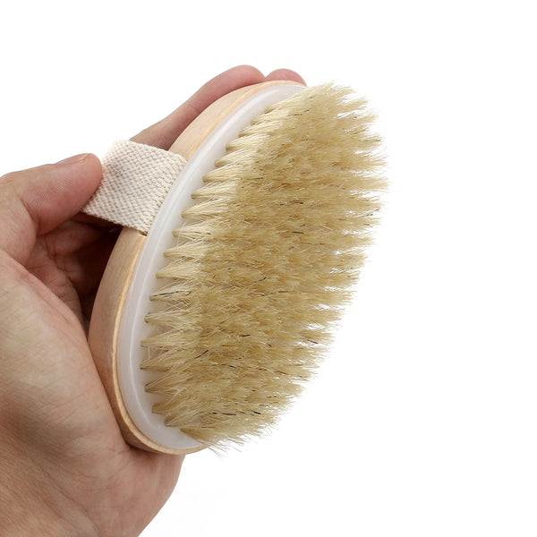 Natural Bristle Wooden Body Shower Brush - Soft Spa Dry Skin Body Exfoliator
