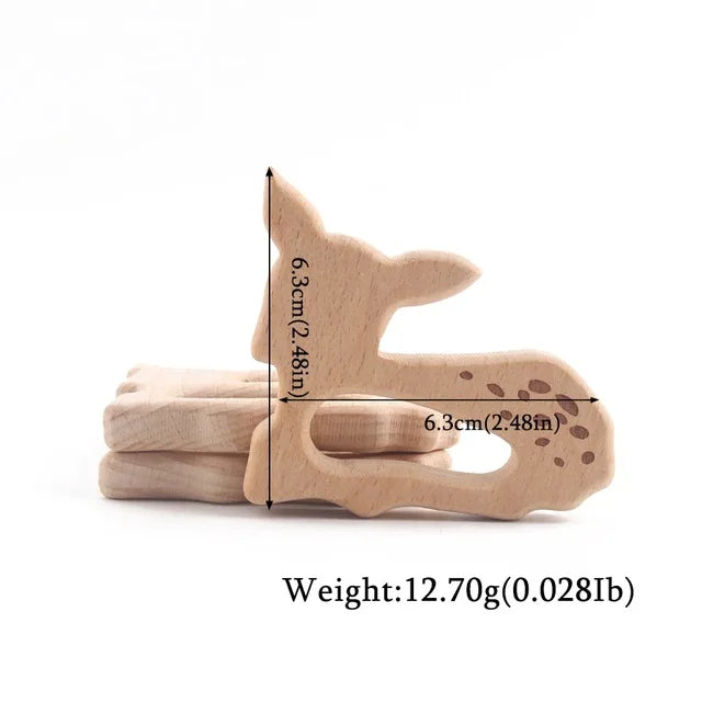 10-Piece Beech Wood Baby Teether Animal Set - Natural Teething Grasping Toys & DIY Pacifier Chain