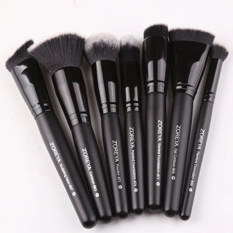 ZOREYA Black Makeup Brush Set - Foundation, Powder, Blush, Eyeshadow & Kabuki