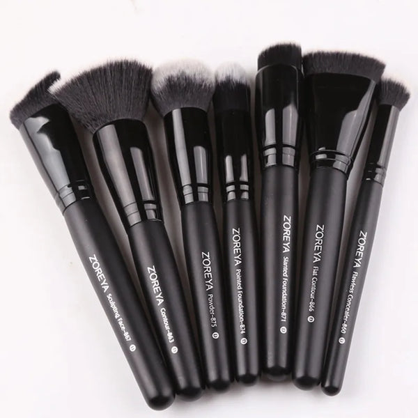 ZOREYA Black Makeup Brush Set - Foundation, Powder, Blush, Eyeshadow & Kabuki