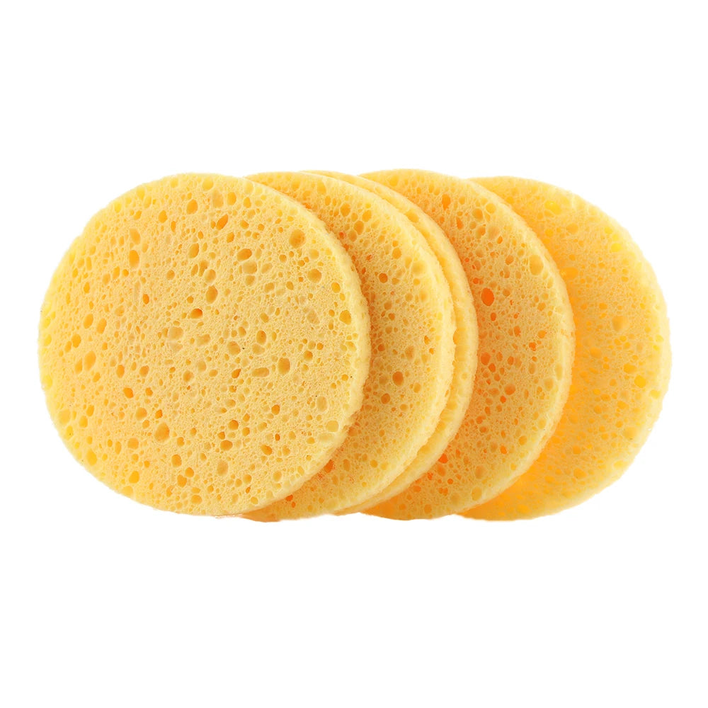 OMQAIO Natural Wood Pulp Cellulose Facial Sponge Puffs - Round Makeup Remover & Cleansing