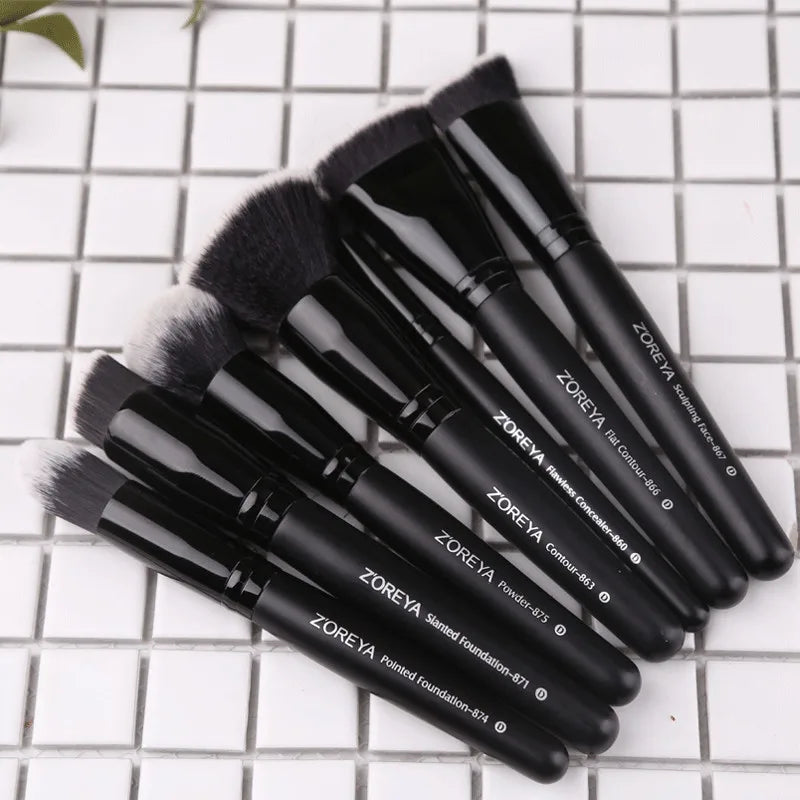 ZOREYA Black Makeup Brush Set - Foundation, Powder, Blush, Eyeshadow & Kabuki
