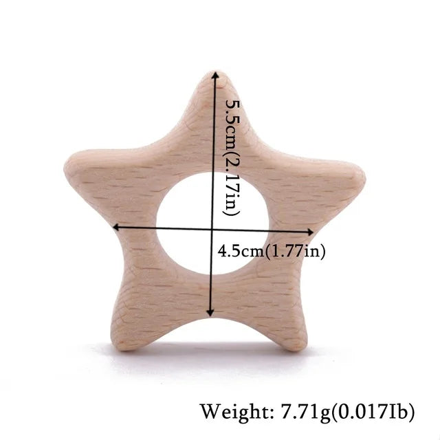 10-Piece Beech Wood Baby Teether Animal Set - Natural Teething Grasping Toys & DIY Pacifier Chain