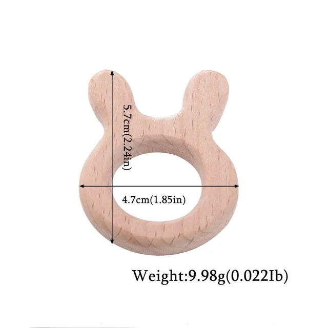 10-Piece Beech Wood Baby Teether Animal Set - Natural Teething Grasping Toys & DIY Pacifier Chain