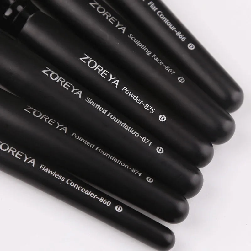 ZOREYA Black Makeup Brush Set - Foundation, Powder, Blush, Eyeshadow & Kabuki