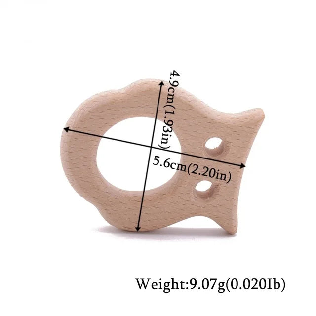 10-Piece Beech Wood Baby Teether Animal Set - Natural Teething Grasping Toys & DIY Pacifier Chain