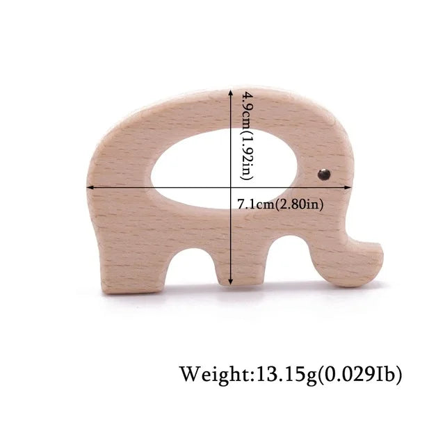 10-Piece Beech Wood Baby Teether Animal Set - Natural Teething Grasping Toys & DIY Pacifier Chain