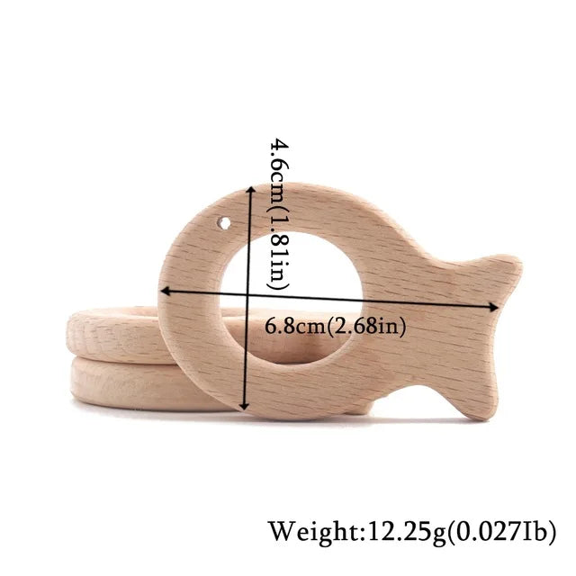 10-Piece Beech Wood Baby Teether Animal Set - Natural Teething Grasping Toys & DIY Pacifier Chain