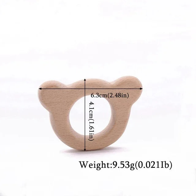 10-Piece Beech Wood Baby Teether Animal Set - Natural Teething Grasping Toys & DIY Pacifier Chain