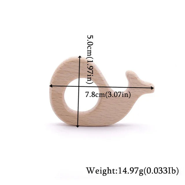 10-Piece Beech Wood Baby Teether Animal Set - Natural Teething Grasping Toys & DIY Pacifier Chain