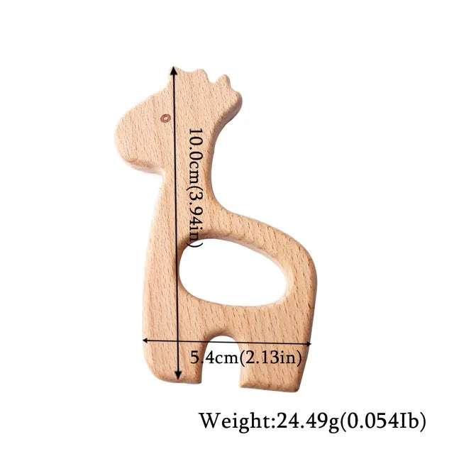 10-Piece Beech Wood Baby Teether Animal Set - Natural Teething Grasping Toys & DIY Pacifier Chain