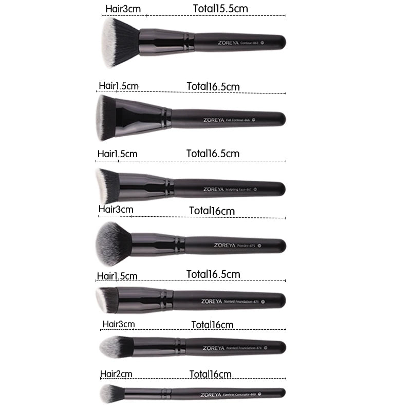 ZOREYA Black Makeup Brush Set - Foundation, Powder, Blush, Eyeshadow & Kabuki