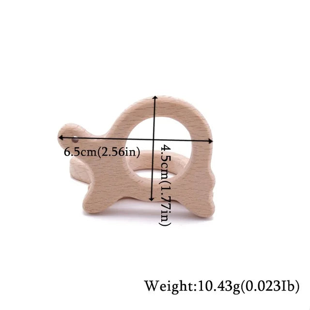 10-Piece Beech Wood Baby Teether Animal Set - Natural Teething Grasping Toys & DIY Pacifier Chain