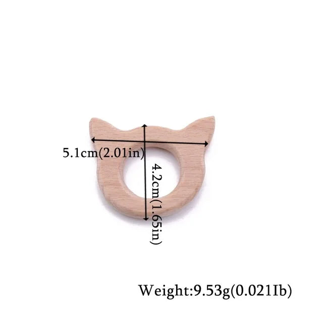 10-Piece Beech Wood Baby Teether Animal Set - Natural Teething Grasping Toys & DIY Pacifier Chain