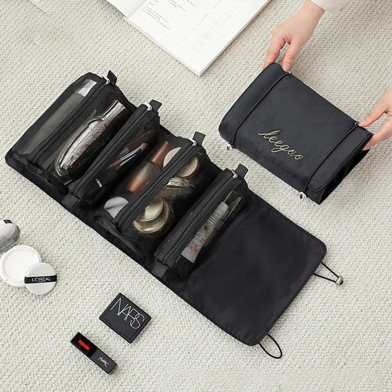 4-in-1 Separable Cosmetic Bag Set - Zipper Mesh Foldable Nylon Makeup Pouches for Women