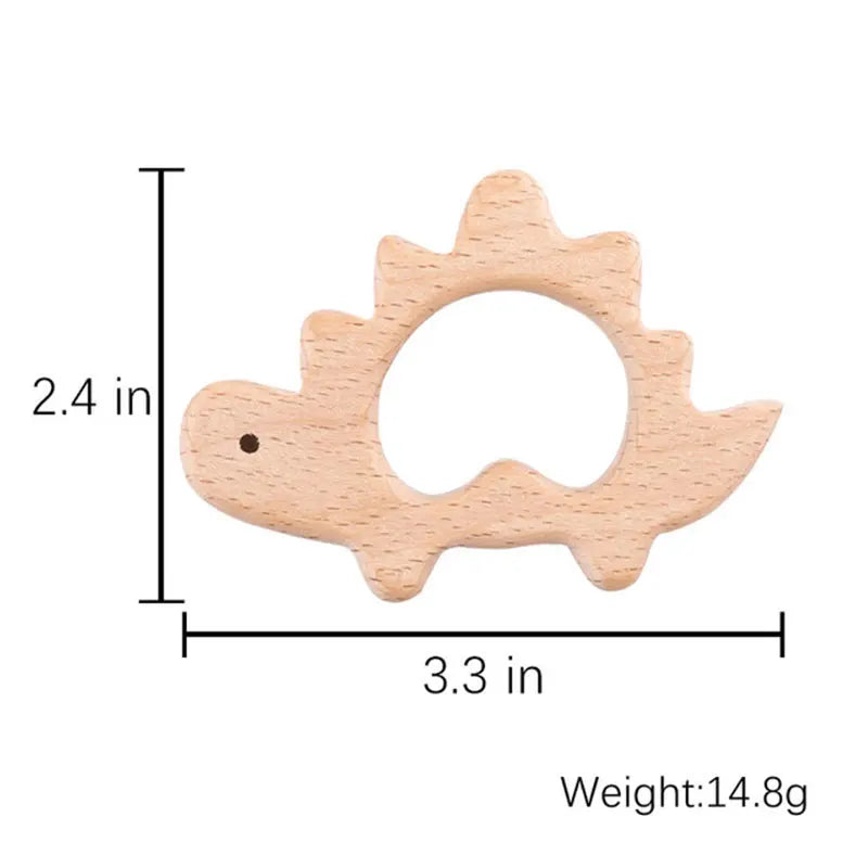 10-Piece Beech Wood Baby Teether Animal Set - Natural Teething Grasping Toys & DIY Pacifier Chain