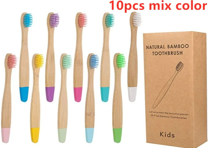 Organic Children's Bamboo Toothbrush Set - 10 Colours Soft Fibre Biodegradable Eco-Friendly