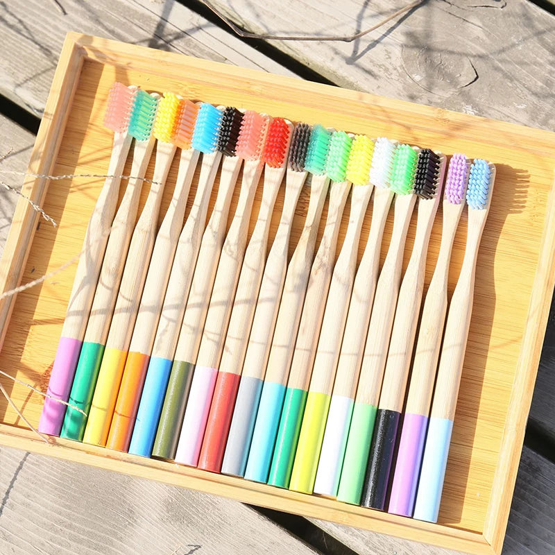Bamboo Fiber Toothbrush Set 5 or 10pc - Eco Low-Carbon Medium-Soft Bristle Adult
