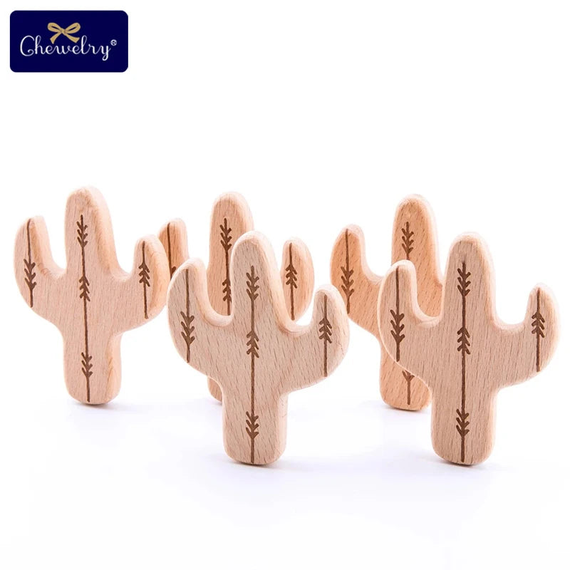 10-Piece Beech Wood Baby Teether Animal Set - Natural Teething Grasping Toys & DIY Pacifier Chain