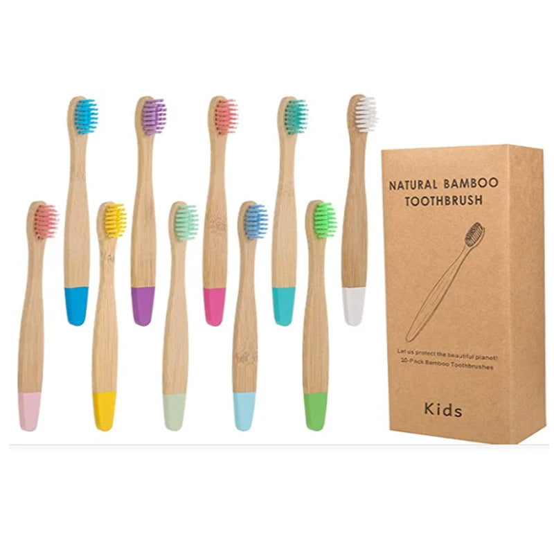 Organic Children's Bamboo Toothbrush Set - 10 Colours Soft Fibre Biodegradable Eco-Friendly