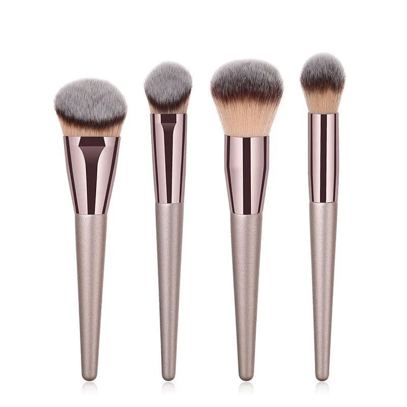 Champagne Makeup Brush Set - Foundation, Powder, Blush, Eyeshadow & Kabuki Blending