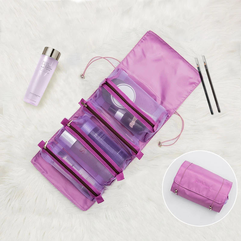 4-in-1 Separable Cosmetic Bag Set - Zipper Mesh Foldable Nylon Makeup Pouches for Women