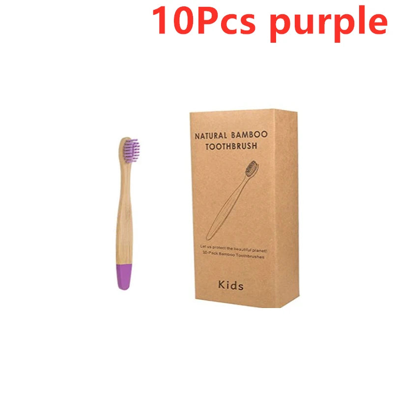 Organic Children's Bamboo Toothbrush Set - 10 Colours Soft Fibre Biodegradable Eco-Friendly