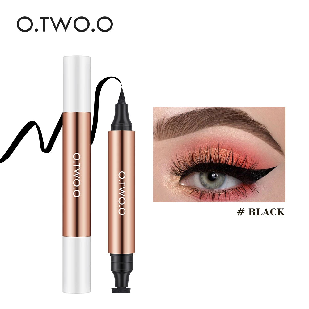 O.TWO.O Double-Ended Stamp Eyeliner Pen - Waterproof Fast-Dry Black Liquid Liner