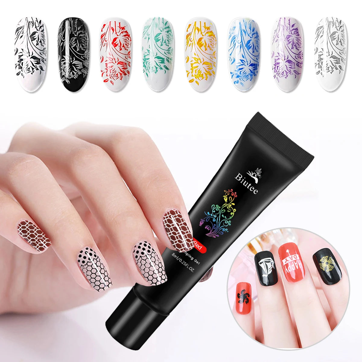 Biutee 8-Color Nail Art Stamping Gel Polish Set - 8ml UV Stamp Print Soak-Off