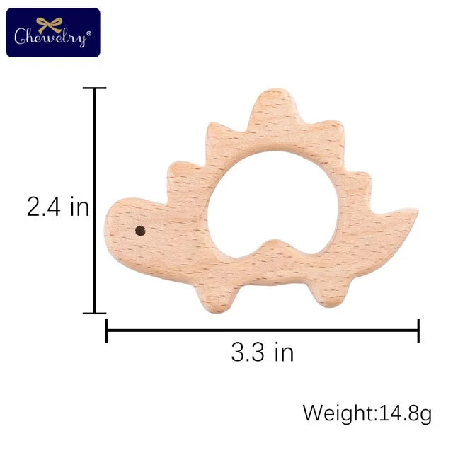 10-Piece Beech Wood Baby Teether Animal Set - Natural Teething Grasping Toys & DIY Pacifier Chain