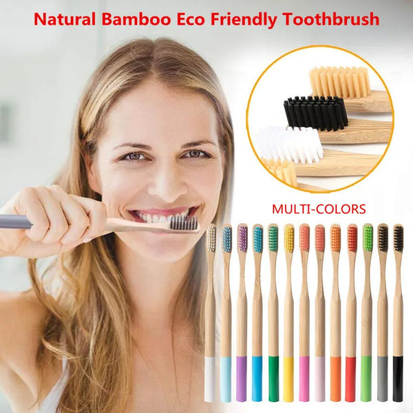 Bamboo Fiber Toothbrush Set 5 or 10pc - Eco Low-Carbon Medium-Soft Bristle Adult