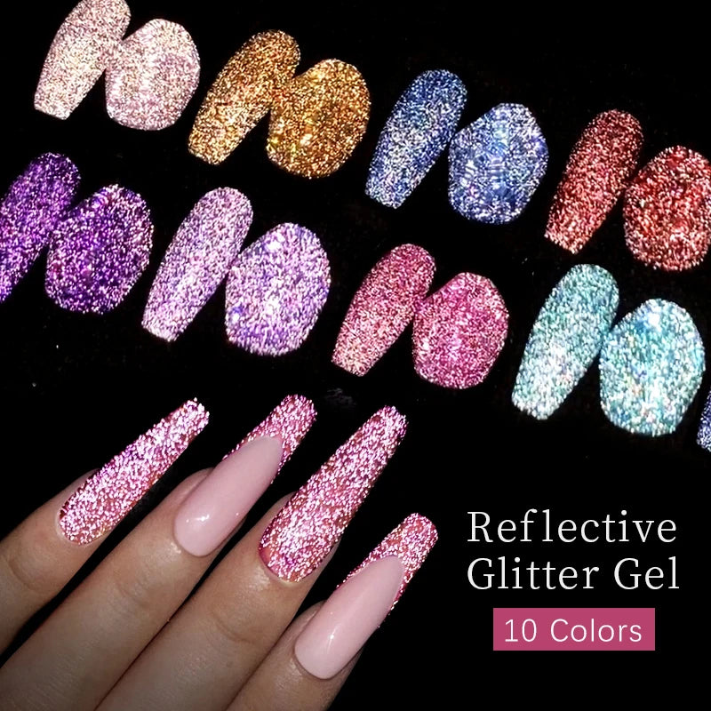 UR SUGAR 7.5ml Reflective Glitter Gel Polish - Pink Sequins UV Soak-Off Semi-Permanent