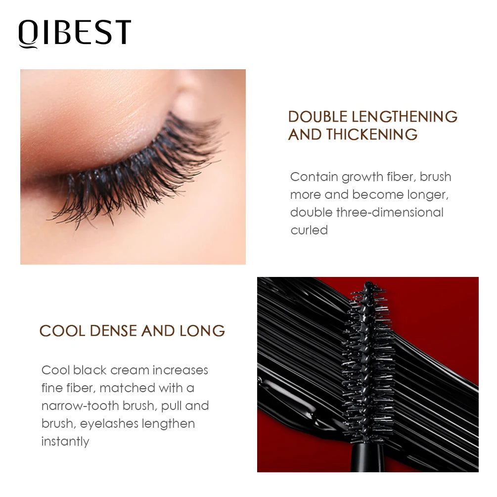 QIBEST 4D Silk Fiber Volume Mascara - Waterproof Curling & Thickening