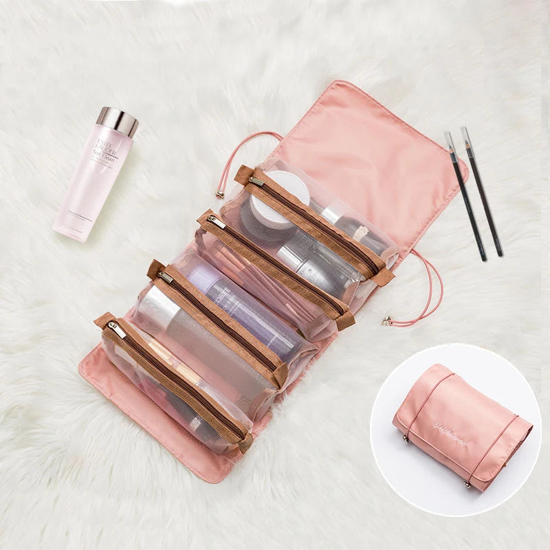 4-in-1 Separable Cosmetic Bag Set - Zipper Mesh Foldable Nylon Makeup Pouches for Women