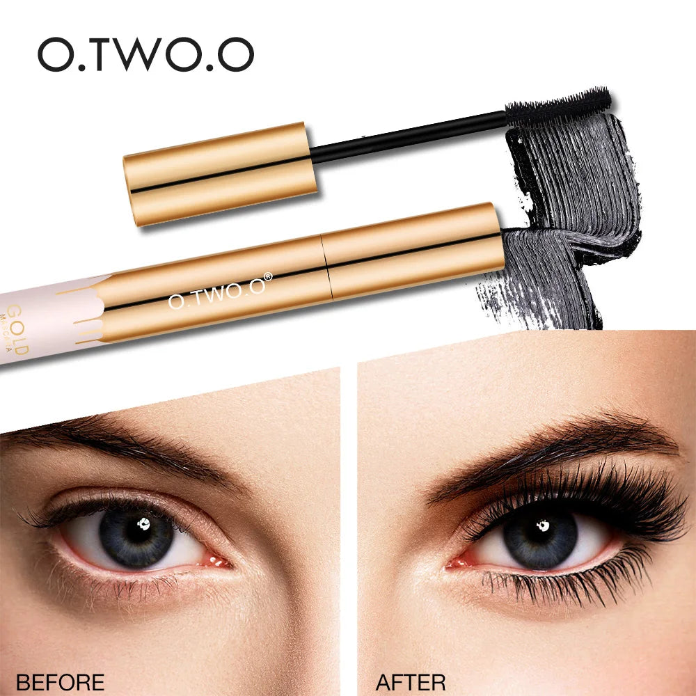 O.TWO.O 3D Lengthening Mascara Gold Tube - Curling Extension Effect, Long-Wearing