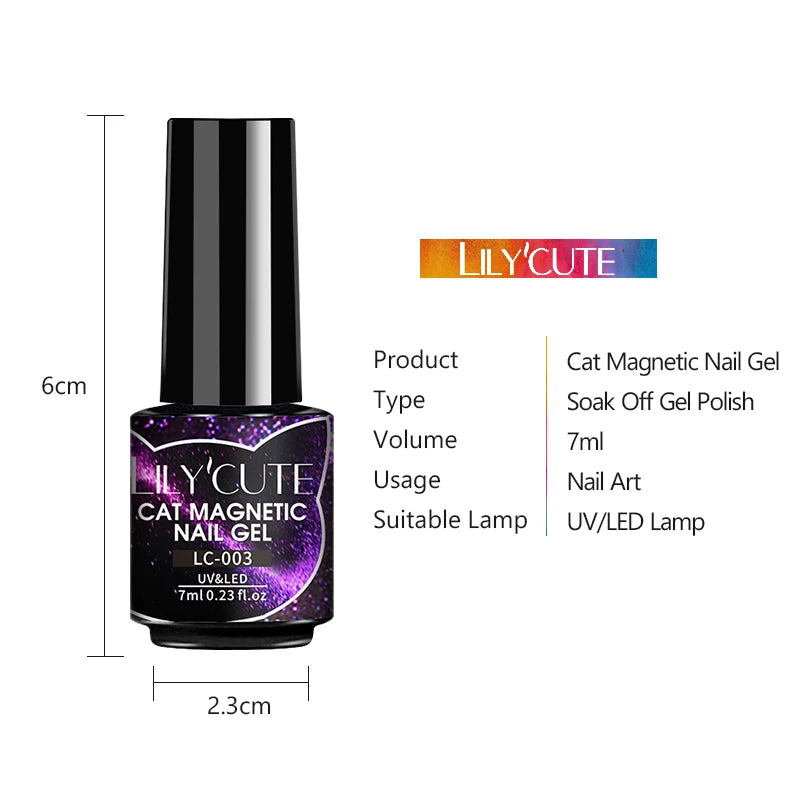 LILYCUTE 9D Cat Eye Magnetic Gel Polish 7ml - Iridescent UV/LED Soak-Off Nail Art