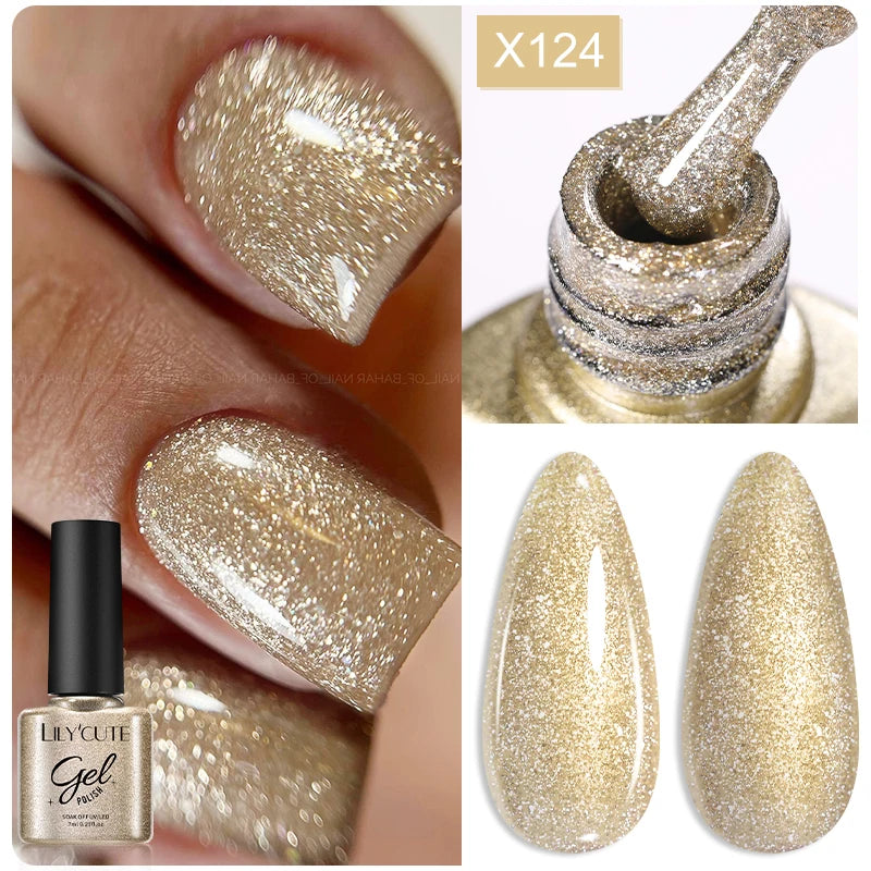 LILYCUTE 5ml Reflective Glitter Liner Gel - Champagne Sparkling Lines for French Nail Art