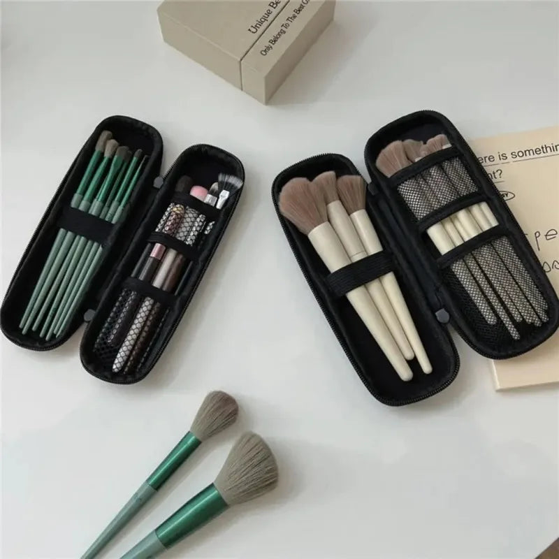 Black Waterproof Double-Zipper Makeup Brush Case - Portable Travel Brush Holder & Storage