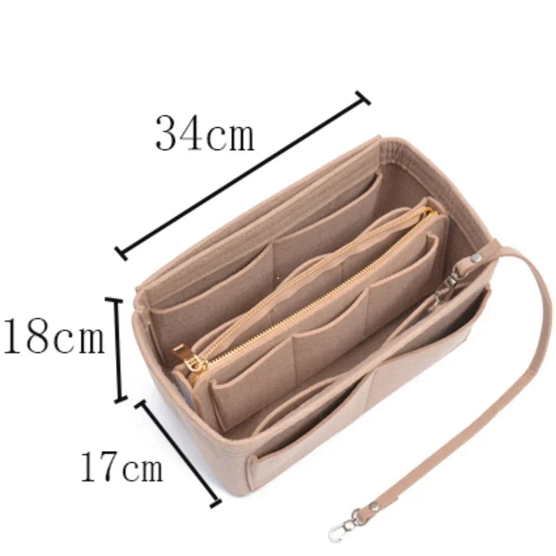 Dawndesslo Large Capacity Felt Liner Makeup Bag - Portable Bag-in-Bag Cosmetic Organizer